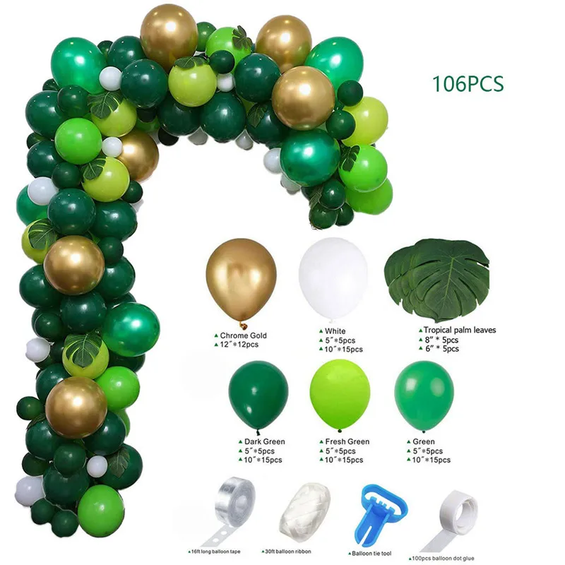 

106PCS Green Balloon Garland Arch Kit Latex Balloons for Forest Safari Jungle Tropical Theme Decoration Baby Bridal Shower Party