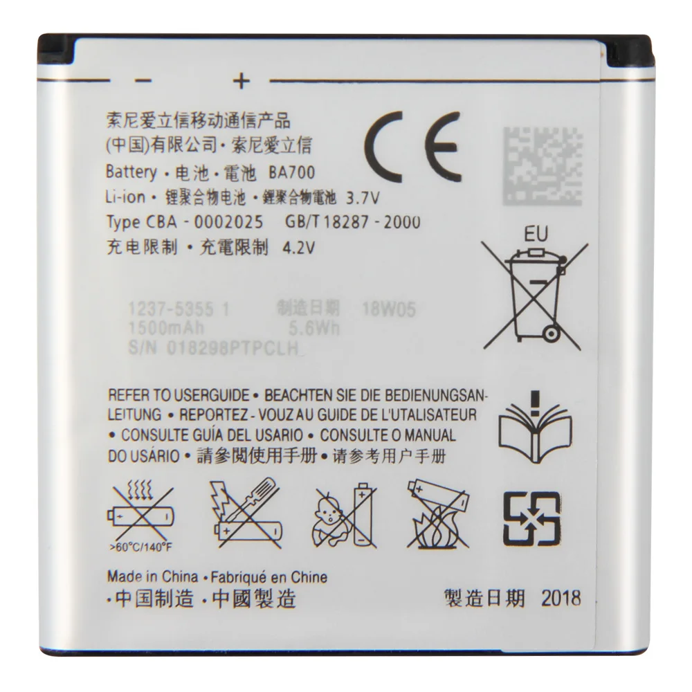 Оригинальная сменная батарея для Sony BA700 SONY ST18i MT15i MT16i MK16i MT11i ST21i ST23i телефона 1500 мАч