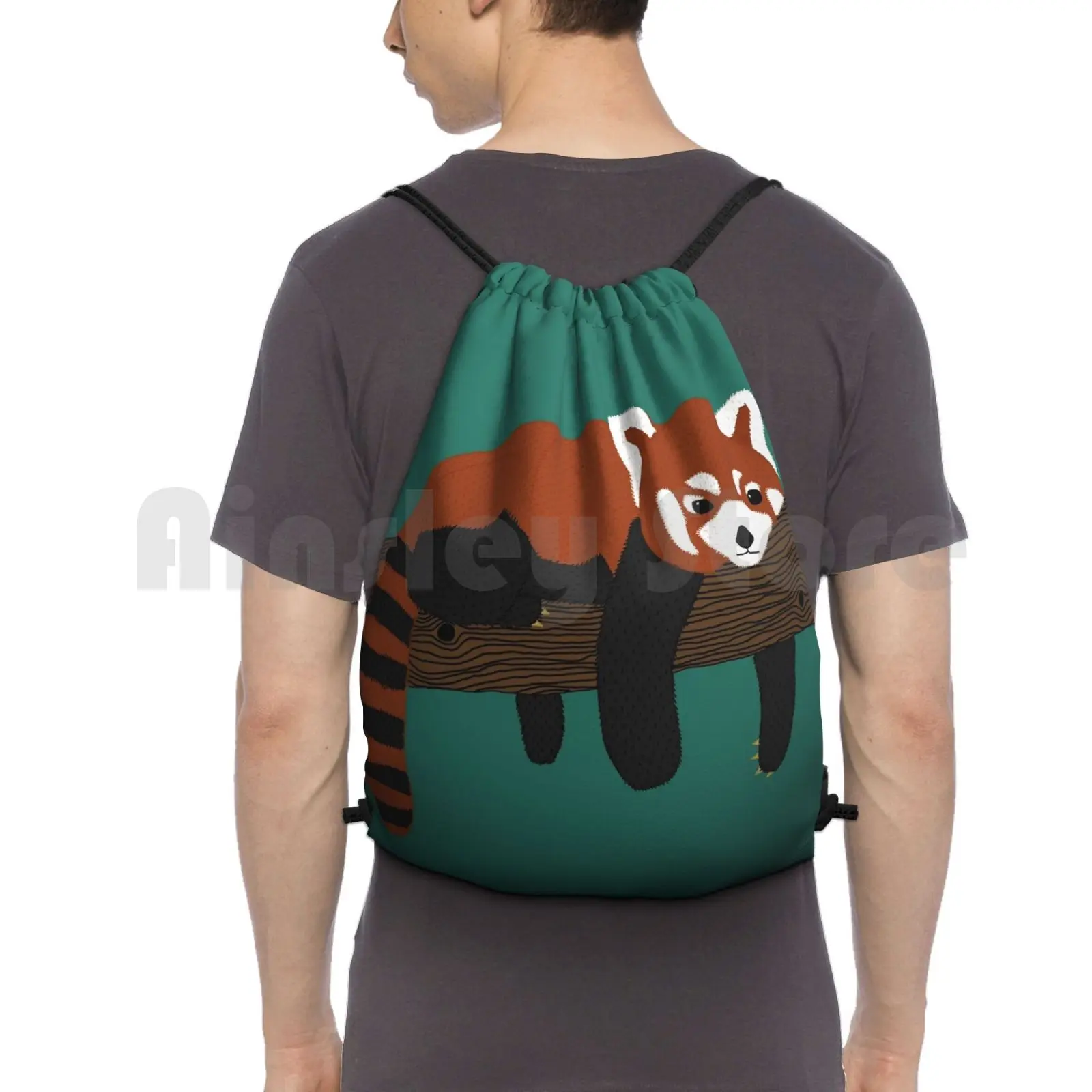 

Red Panda In Tree Backpack Drawstring Bag Riding Climbing Gym Bag Red Panda Red Panda Tree Branch Turquoise Nature Treetop