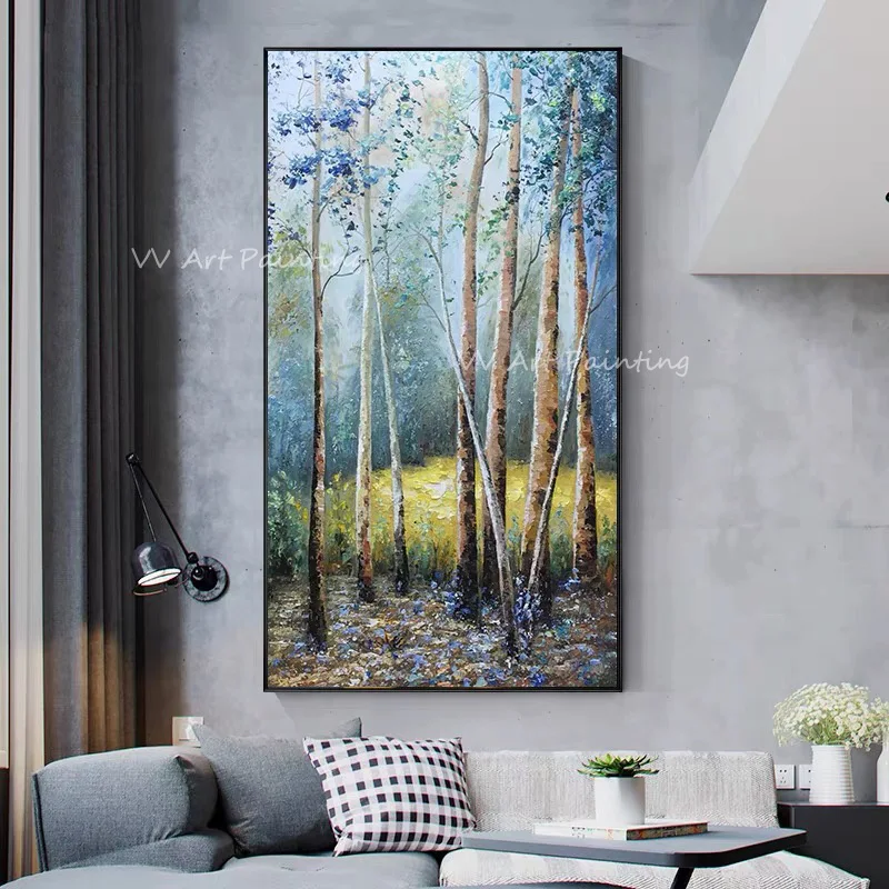 

Large Size Nordic 100% Handpainted tree forest Oil Painting Picture Modern Living room Home Decoration as a gift