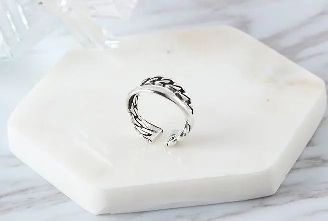 S925 тайское серебряное женское кольцо круглое Ретро огорченное широкое с