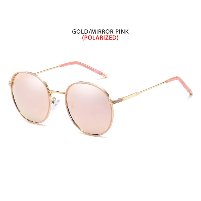Gold Pink POLARIZED Очки с металлической оправой ретро круглые поляризованные солнцезащитные очки, очки для использования Для женщин Стильный металлический Открытый Солнцезащитные очки розовые зеркальные очки Oculos UV400 - Цвет линз: Gold Pink POLARIZED