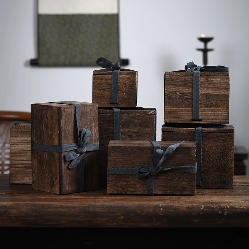 

1pc Packaging Gift Box Wooden Vase Antique Tea Tray Shockproof Collection Square Storage Empty Customization