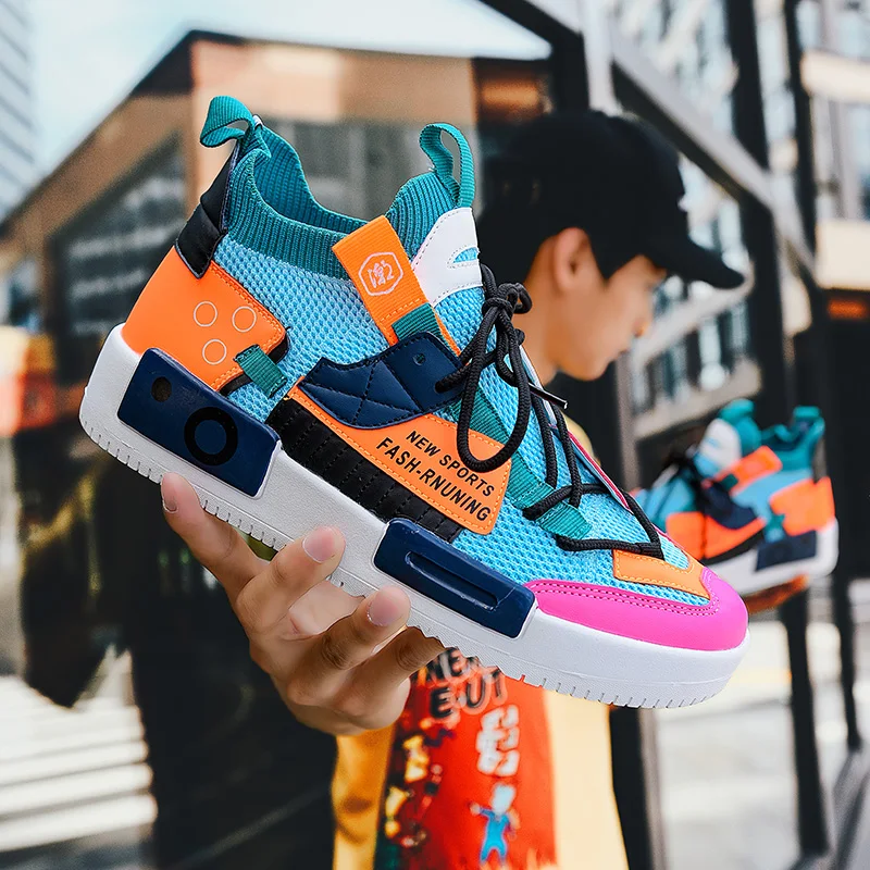 Hot sale Designer Colorful Skateboarding Shoes Men High-top Knit Sports Shoes Fashion Hip Hop Sneakers Male Running Shoes Men