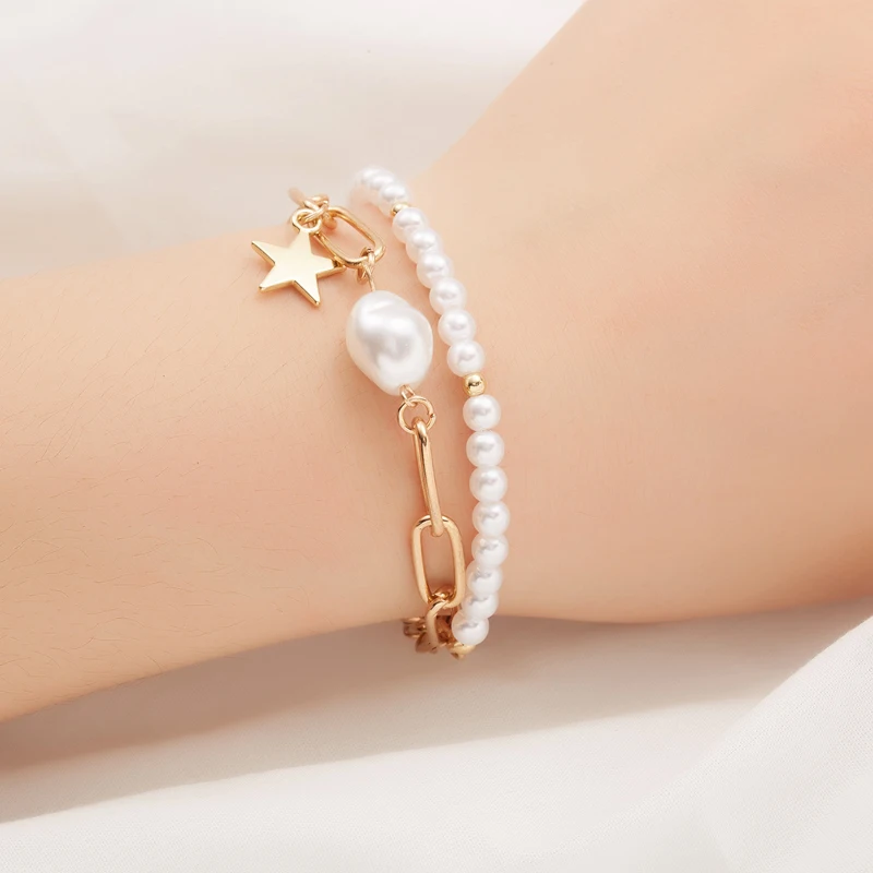 

New Irregular Pearl Chain Bracelet for Women Femme Fashion Flower Star Square Multilayer Charm Bracelets Jewelry Gift Wholesale