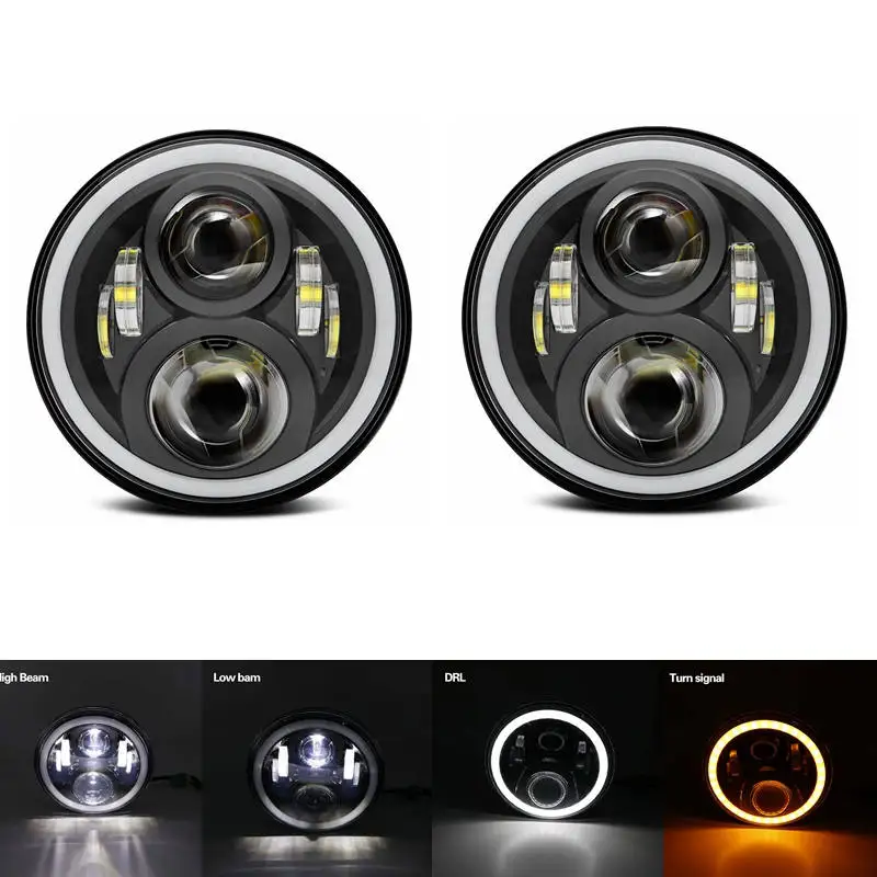 Black 2X7 дюймов круглый светодиодный прожектор для Jeep Wrangler JK TJ LJ lada niva 4x4 suzuki samurai Hummer H1 H2 - Цвет: Black