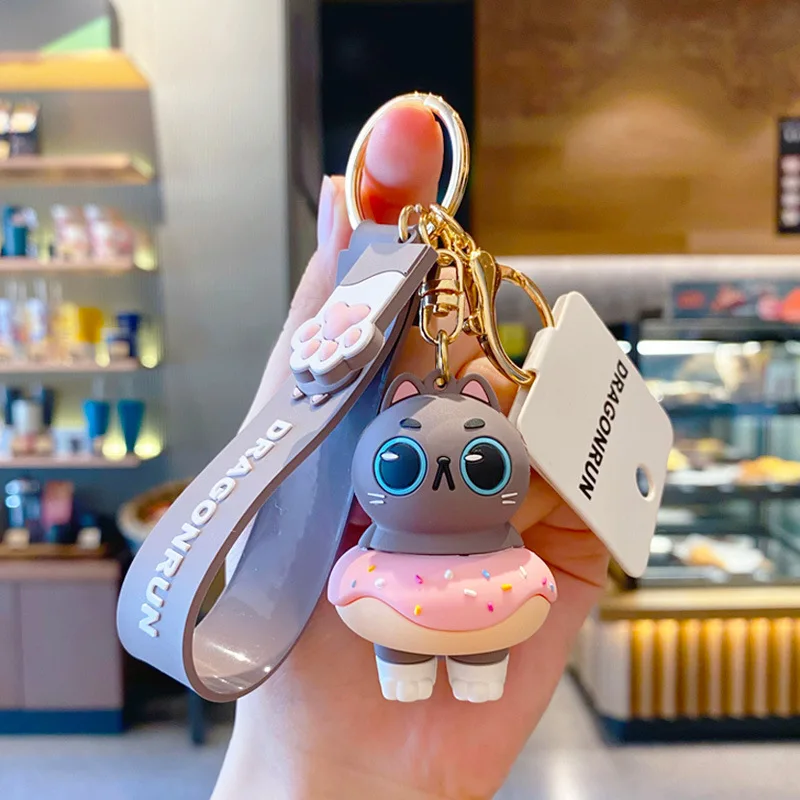Брелок для ключей в виде пончика кошки брелок женского рюкзака животного