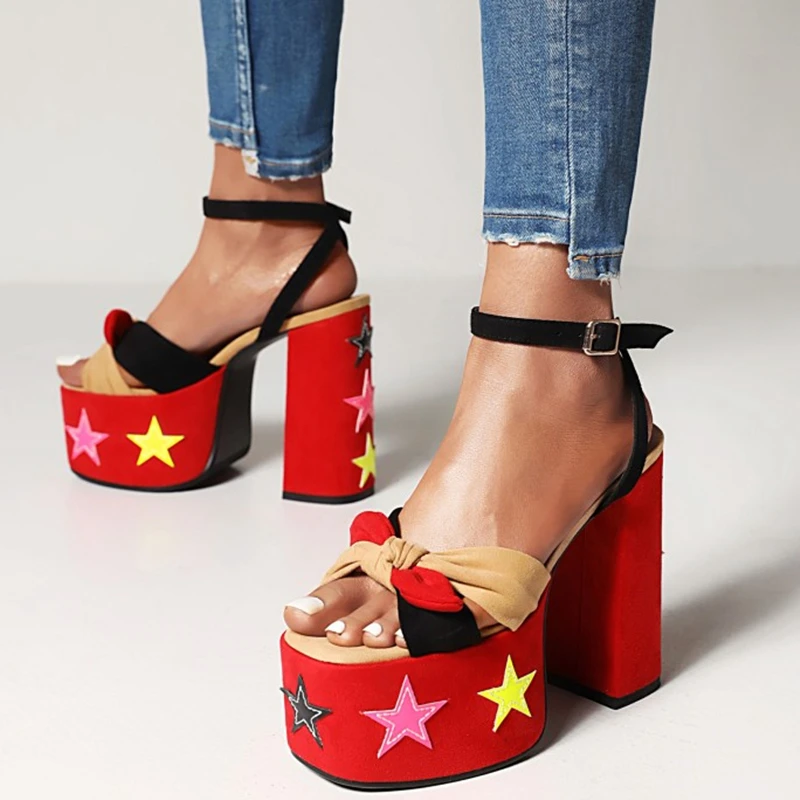 Latest Hot Platform Bow Tie Stars Lovely Sandals for Girls Soft Comfortable Women Heel Shoes Buckle Strap Dress Size 43 | Обувь