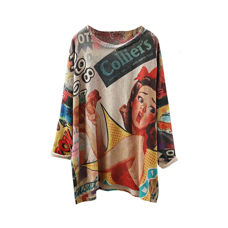 Женские винтажные свитера с принтом в стиле ретро весна-осень 2020 свободный