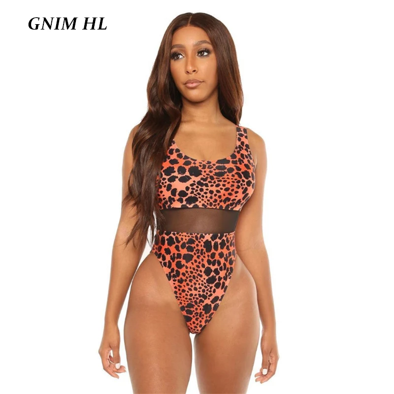 Женский леопардовый слитный купальник GNIM с высокой талией сексуальное Сетчатое