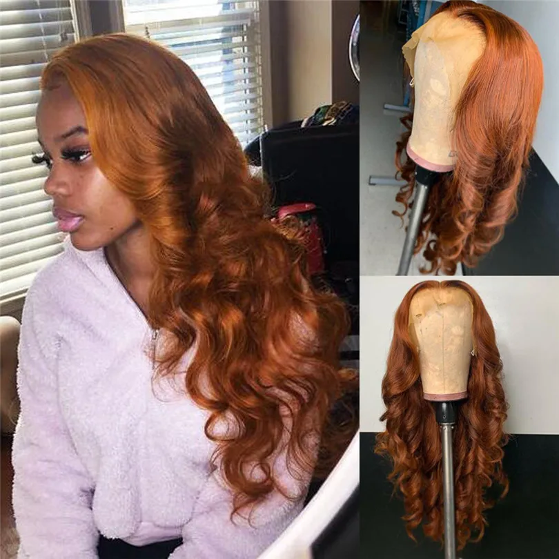 13X6 оранжевые коричневые кружевные передние человеческие волосы искусственные