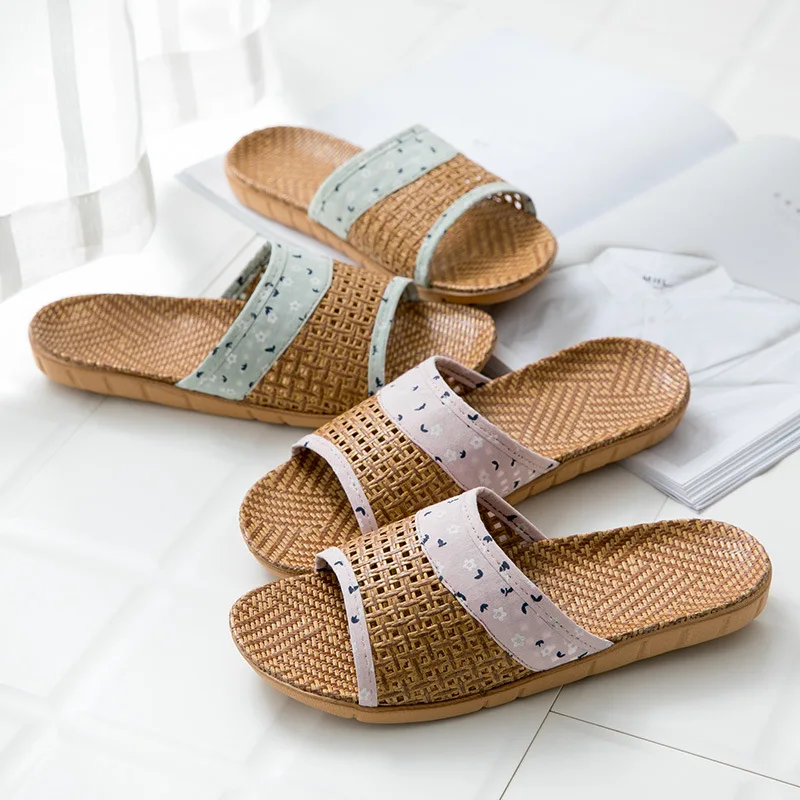 Mntrerm 2022 Summer sub-grass couple slippers home indoor non-slip thick bottom floor linen slippers female home Shoes