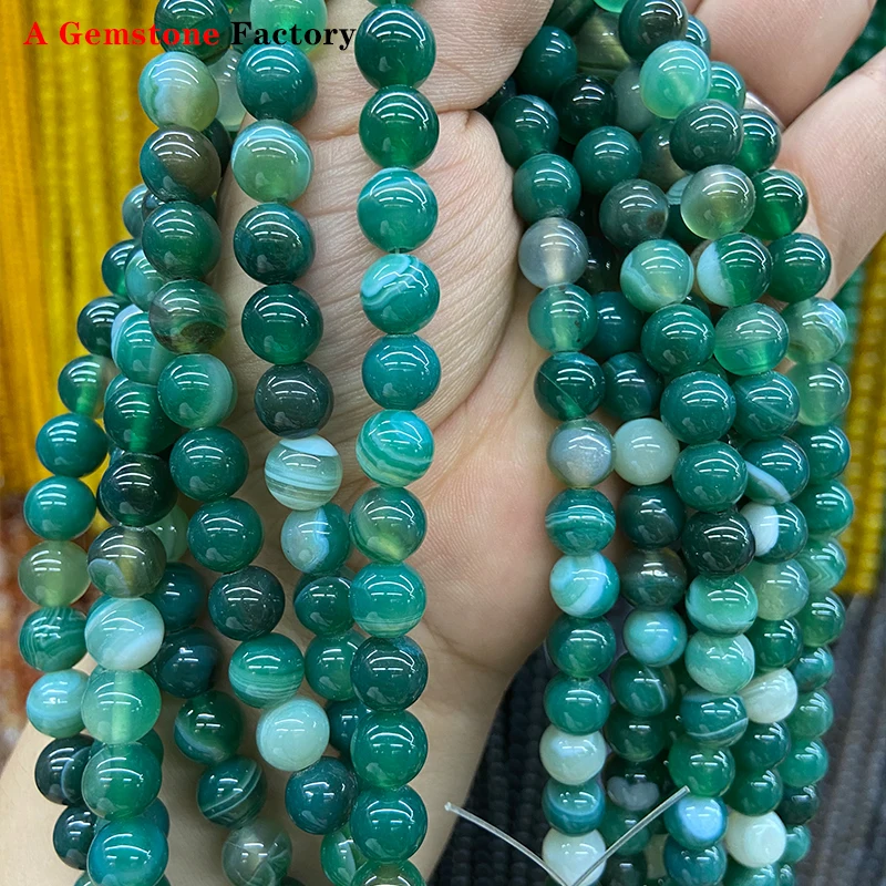 

Natural Banded Agates Stone Green Striped Round Loose Beads DIY Charms Bracelet Necklace 15'' 6/8/10mm/12mm