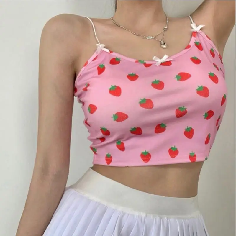 

Летний женский топ с клубничным принтом и бантом, в стиле хип-хоп, короткий