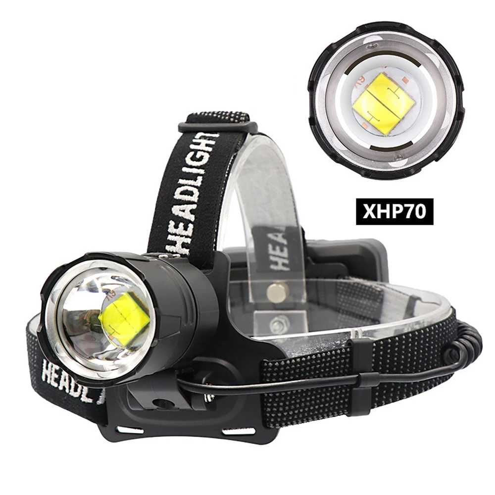 Налобный фонарь XHP70 из алюминиевого сплава с телескопическим зумом USB-зарядкой и