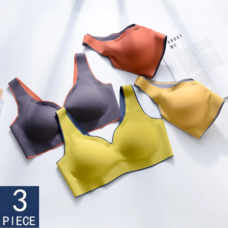 3 Pcs Latex Seamless Bra Push Up Bralette Underwear  Bras For Women Cooling Gathers Shock-proof  Female Intimate Comfortable Bra