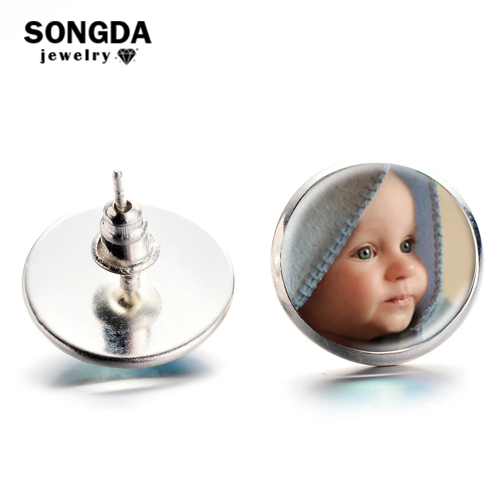 SONGDA пользовательские фото 3D эффект стеклянные серьги-гвоздики с драгоценными