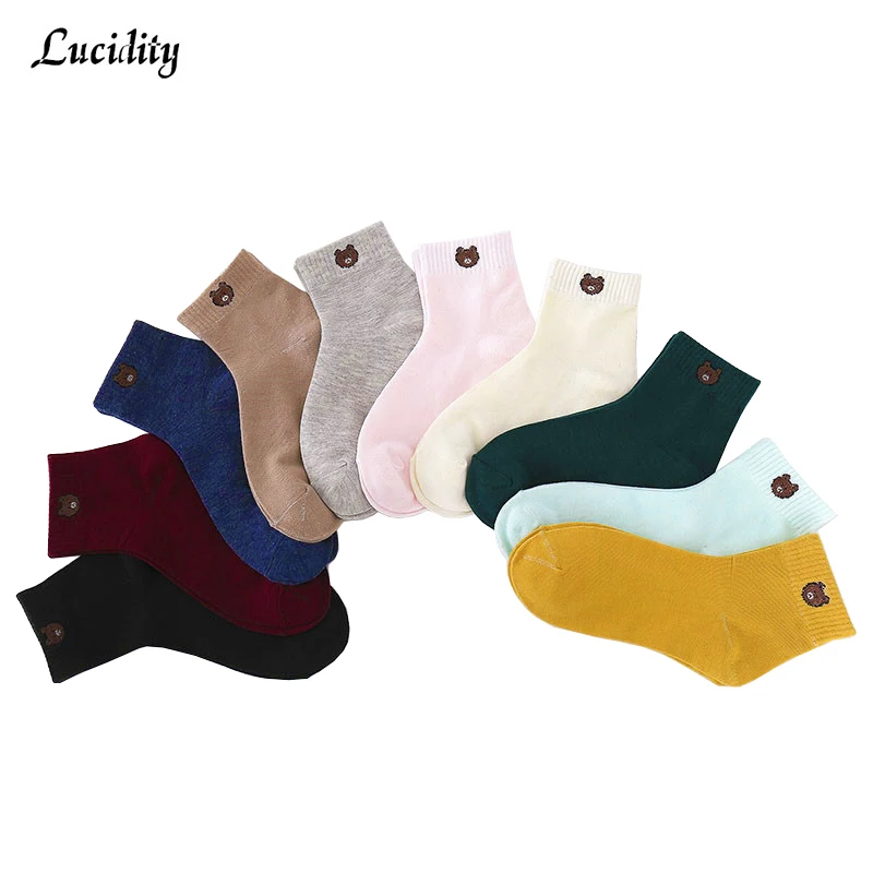 5 пар/лот = 10 штук осенне зимние модные носки женские длинные теплые с медведем