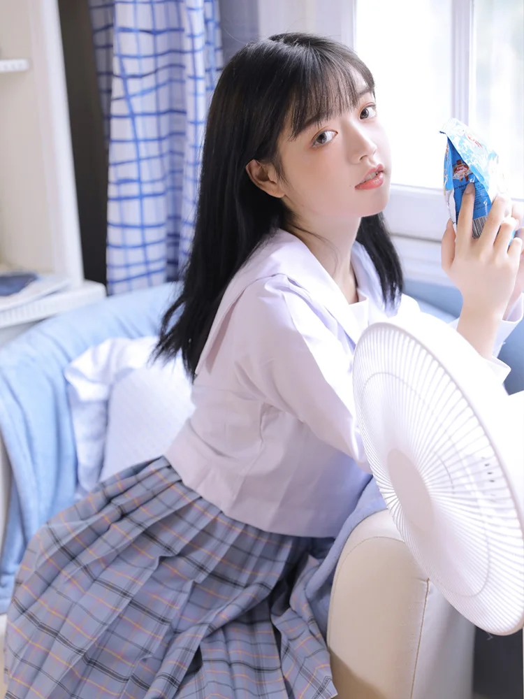 

JK Uniform Sailor Suit Full Set Summer Japanese school girl skirt Plaid Pleated Skirt Academic Shirt student uniform