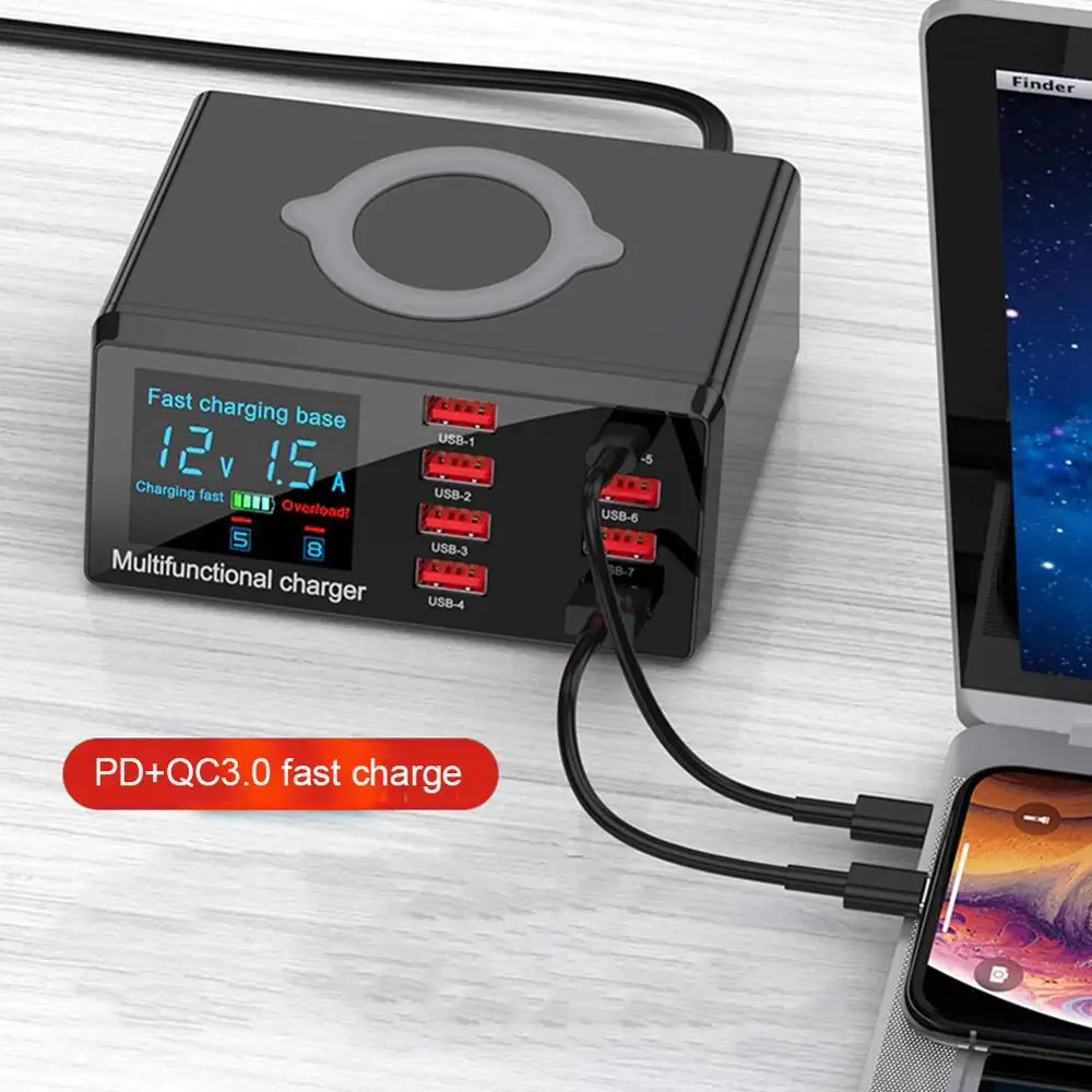 Беспроводное зарядное устройство QC3.0 с 8 USB портами и поддержкой быстрой зарядки
