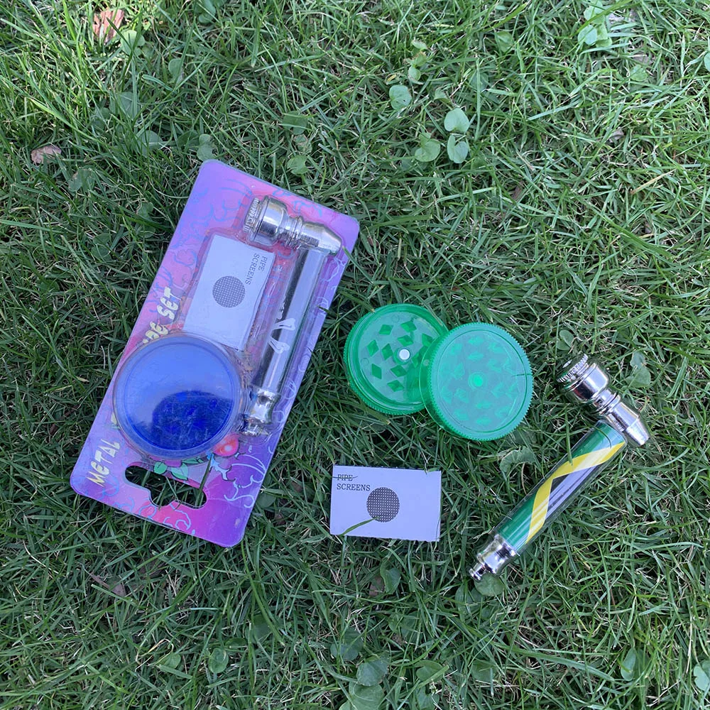 Набор для курения листьев Rasta металлическая трубка + пластиковая шлифовальная