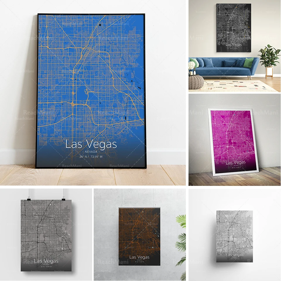 

Affiche imprimÃ©e de carte de ville de Las Vegas / Ã‰tat du Nevada / diffÃ©rentes tailles et modÃ¨les de conception