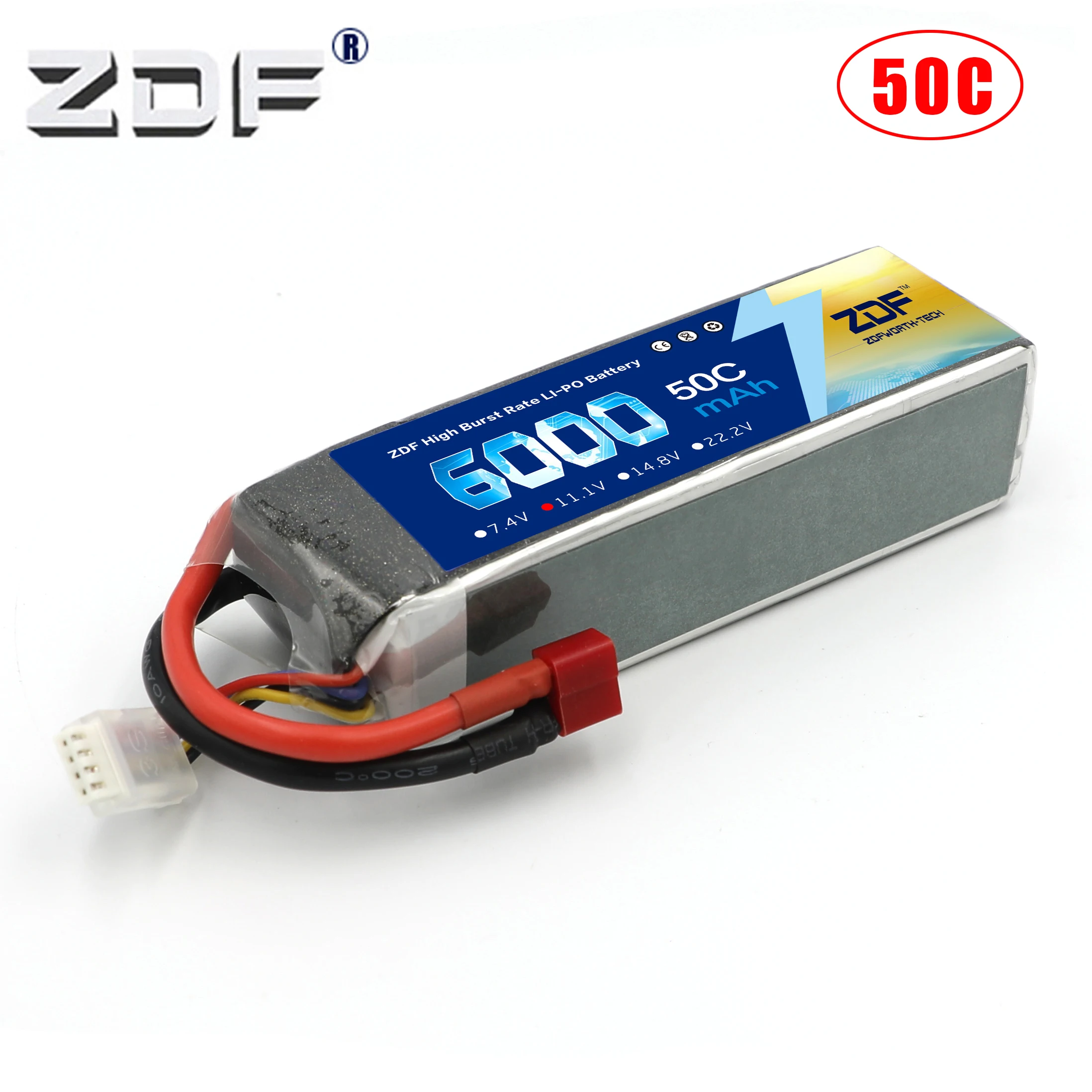 Аккумулятор ZDF lipo 11 1 В 6000 мАч 50C 3S max 100C для радиоуправляемого квадрокоптера 1:8 1:10 |