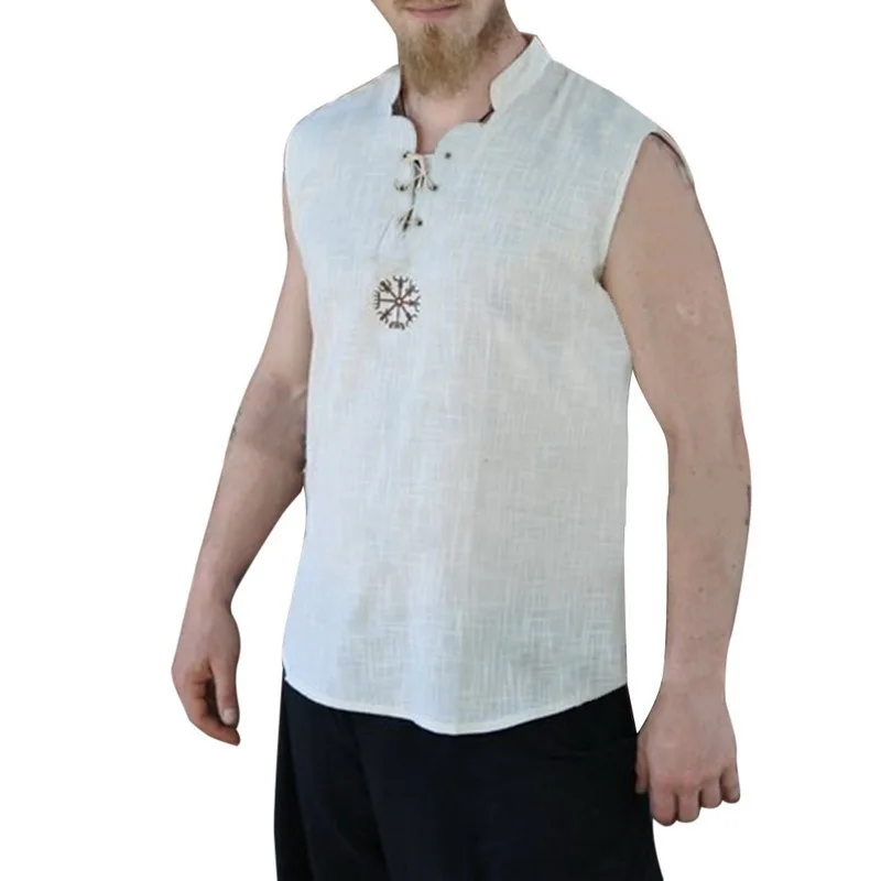 Женская летняя льняная хлопковая майка рубашка средневековый костюм викингов