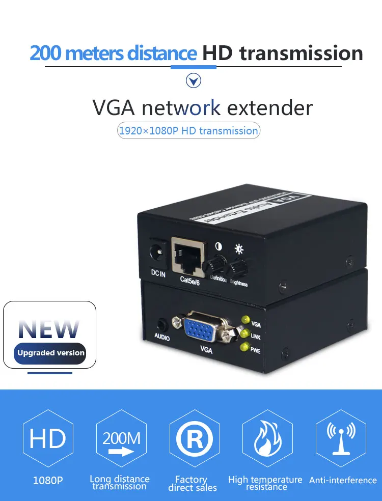 Расширитель порта VGA 200 м 1xSplitter hdmi передатчик и приемник TX/RX расширитель через Cat5e/Cat6 UTP кабель RJ45 LAN Ethernet 1080P