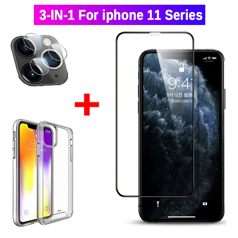 3-в-1 для iphone 11 Pro Max защита экрана и ударопрочный чехол камера закаленное стекло