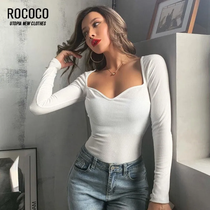 Женский трикотажный свитер с длинным рукавом и квадратным вырезом | Женская