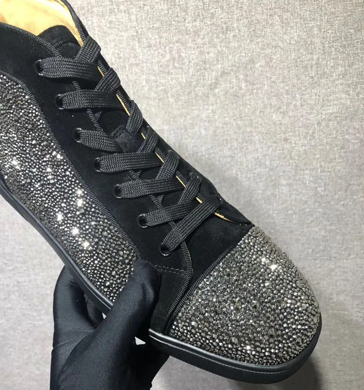

Luxury High Top Rhinestone Decor Designer Red Bottom Men Women Chunky Sneakers Casual Couples Sport Fashion Flat Skate Shoes