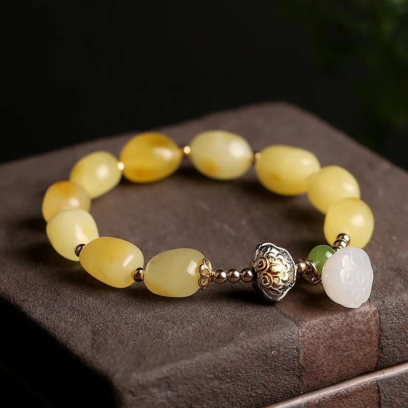 Браслет из серебра 925 пробы с натуральным Янтарь воска женский браслет подвеской