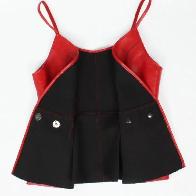 2020 Модный черный красный однотонный жилет из натуральной овечьей кожи без