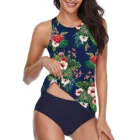 Высокая талия женский купальник бикини Цветочный принт бикини из двух предметов, летний комплект одежды с пляжные шорты с лямкой на шее, купальник для женщин, купальник 2021