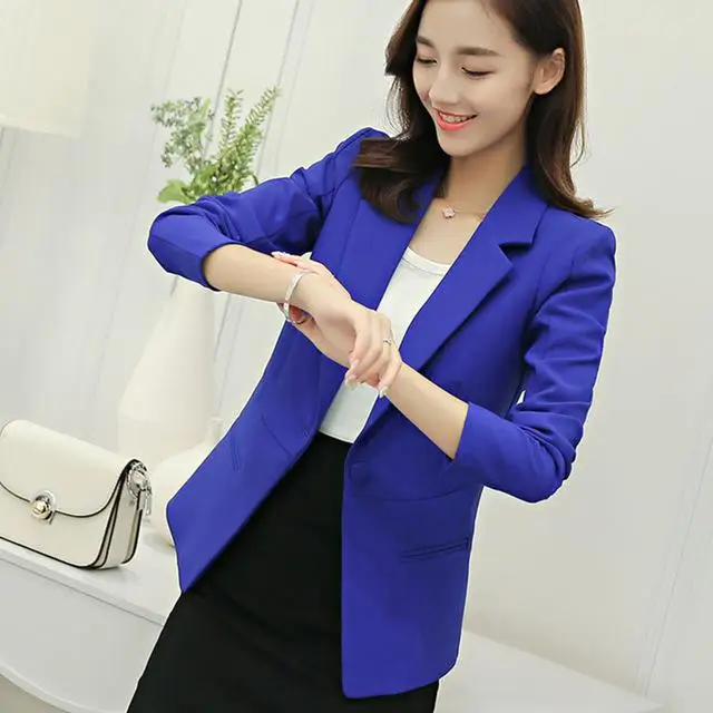r133 bao blue Тонкий Женский блейзер Осенняя модная куртка Женский офисный однотонный Карманный деловой блейзер с вырезом Женское пальто плюс размер S-5XL - Цвет: r133 bao blue