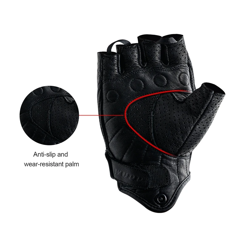 

1 Pair Cycling Gloves Sheep Leather Fingerless Gloves Half Finger Gloves for Motocross Riding Mountaineering Fitness
