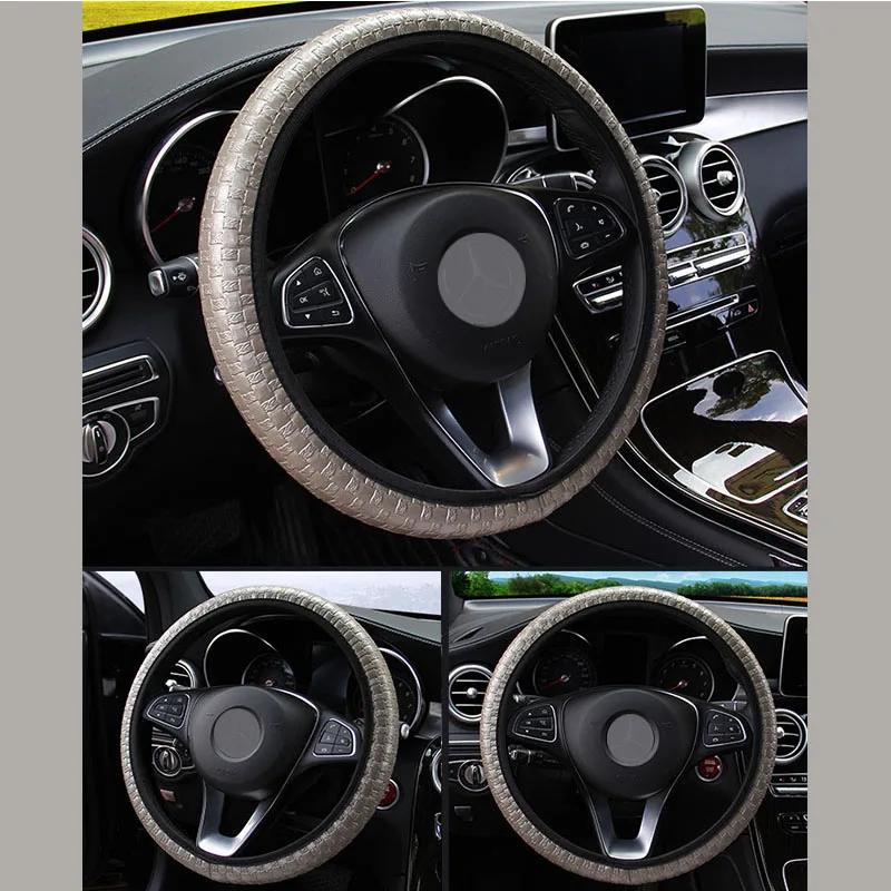 

No Inner Ring Leather Braided Elastic Universal Steering Wheel Cover Comfortable Shock Absorption Easy To Install Car Grip Cover