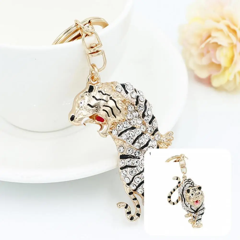 

Fashion Delicate Tiger Animal Rhinestone Keychain Key Holder Anti-rust Easy Wear