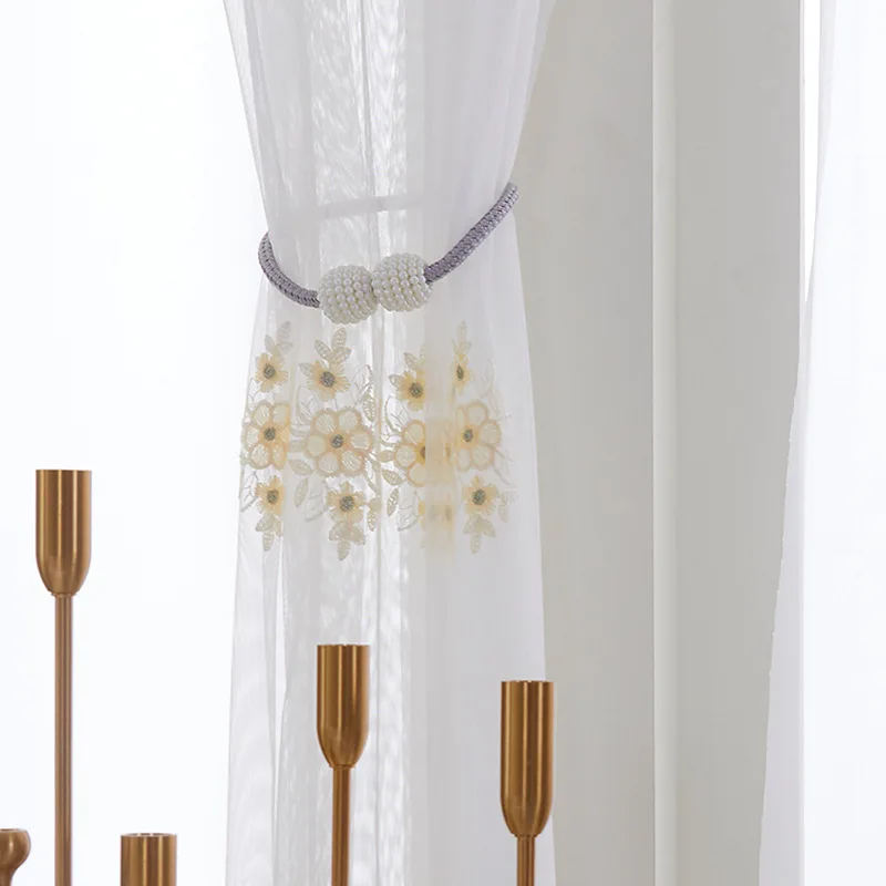 Пасторальная серая Цветочная белая марлевая вуаль с вышивкой для гостиной