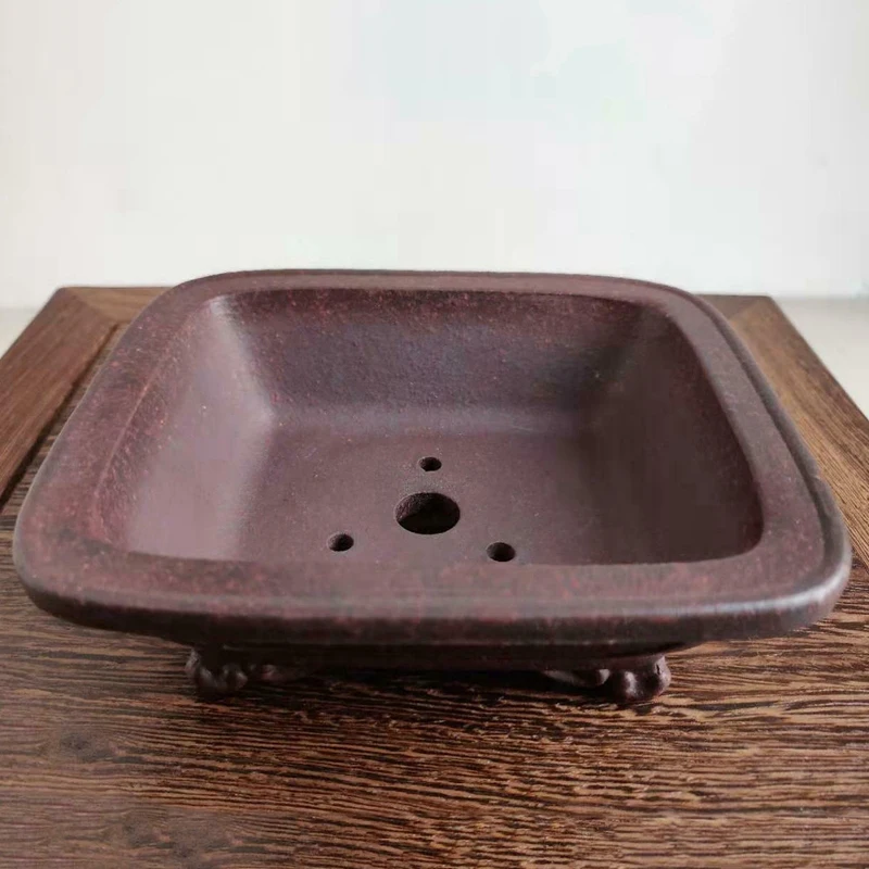 

1 Pcs Rectangular Chinese Yixing Zisha Shohin Cloud Feet Bonsai Pot 13X11X4.5cm