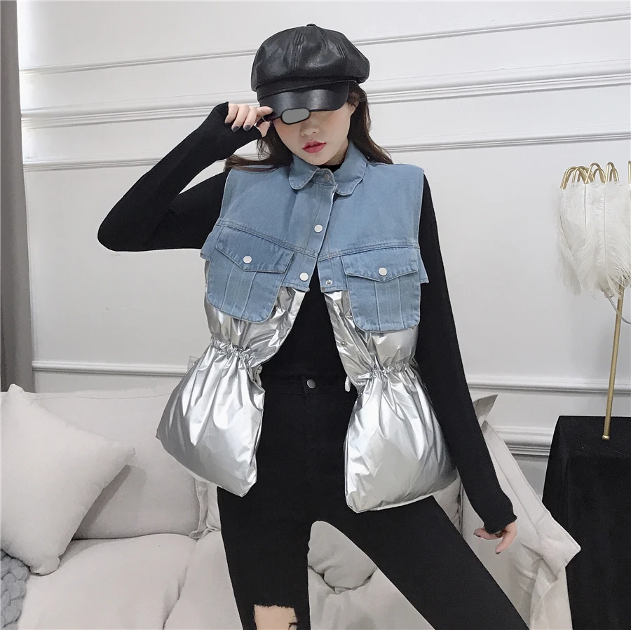 WHITNEY WANG 2019 осень зима модная уличная одежда металлик на подкладке в стиле пэчворк
