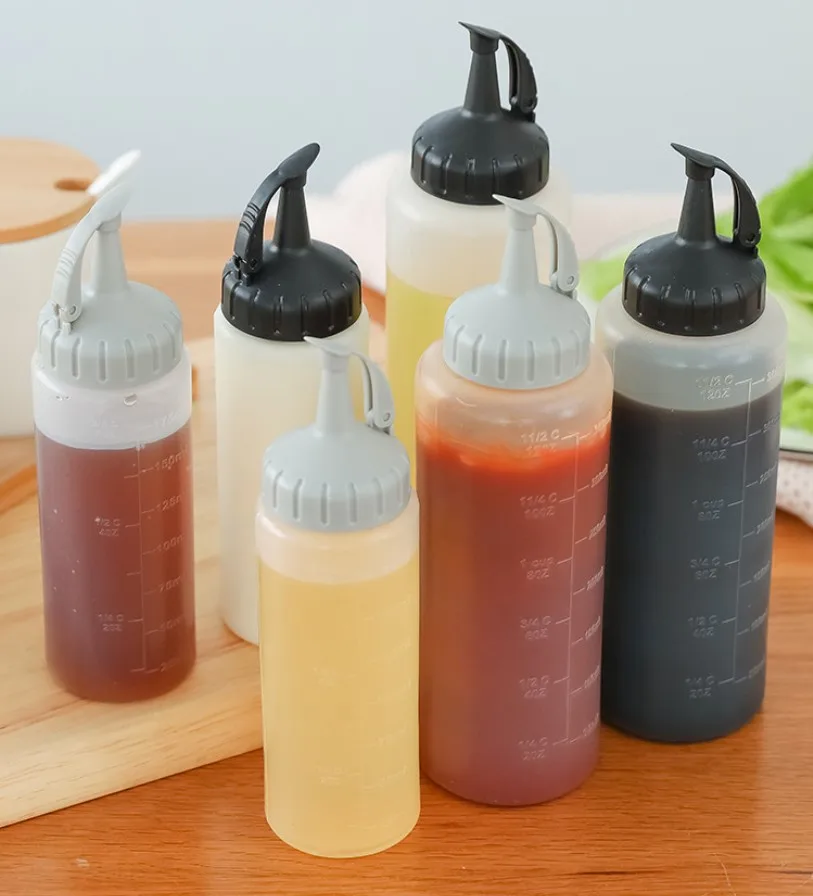 

6oz/12oz Condiment Squeeze Bottle Sauce Squeeze Squirt Bottle For Kitchen Plastic Syrup Salad Dressing Container Food Dispenser