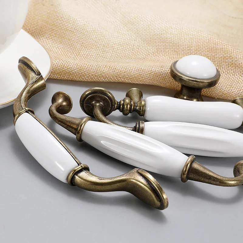 Белые керамические ручки для дверей 5 шт. европейская Античная ручка мебели