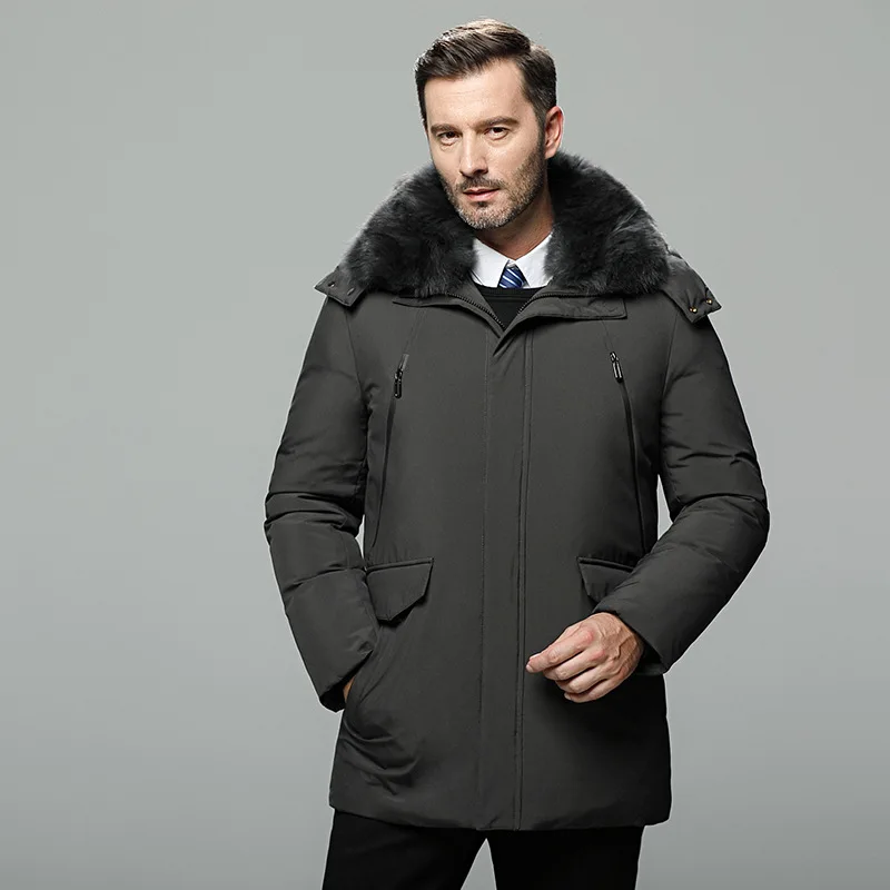 Новая зимняя куртка мужская пуховая куртка Толстая утка пальто съемный меховой воротник шеи теплая ветровка мужская одежда пальто с капюшоном