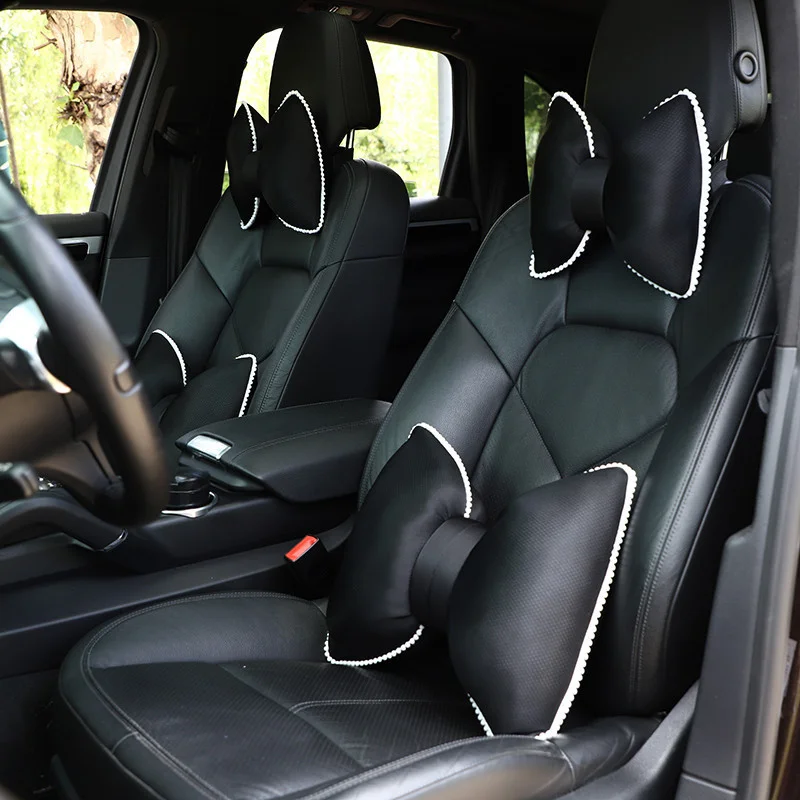 

Car Headrest Waist Support Ice Silk Comfortable Lovely Bow Female Pillow Cushion Throw interior accessories