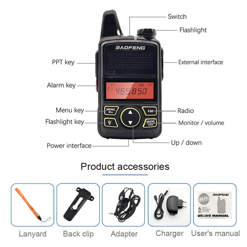 1/2/3/4/5pcs BAOFENG Mini Walkie Talkie BF-T1 Kids Radio Amateur Transceiver UHF CB Ham Radio Station Baofeng T1 Talki 2022