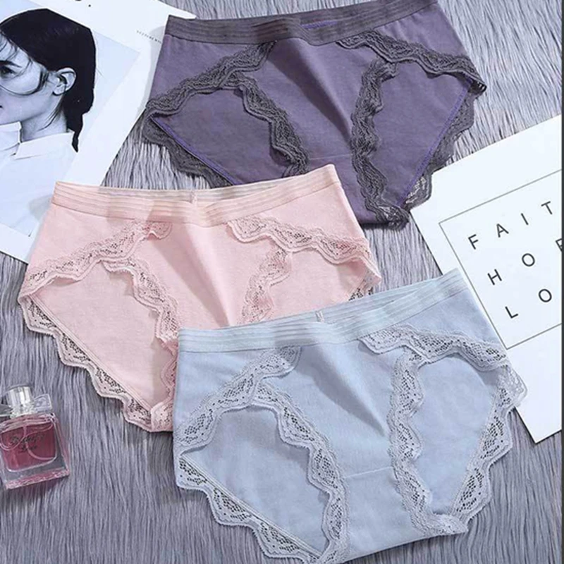 

Women's Cotton Panties Women's Breathable Seamless Panties Sports Comfortable Mid-waist Large Size Girly Lace Briefs