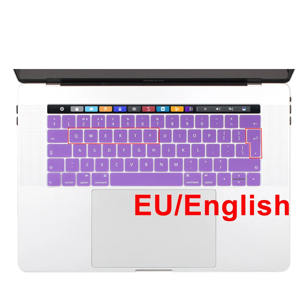 Чехол для клавиатуры из силикона для MacBook Pro 13 15 / Touch Bar A1706 A1707 A1989 A1990 - Цвет: EU English purple