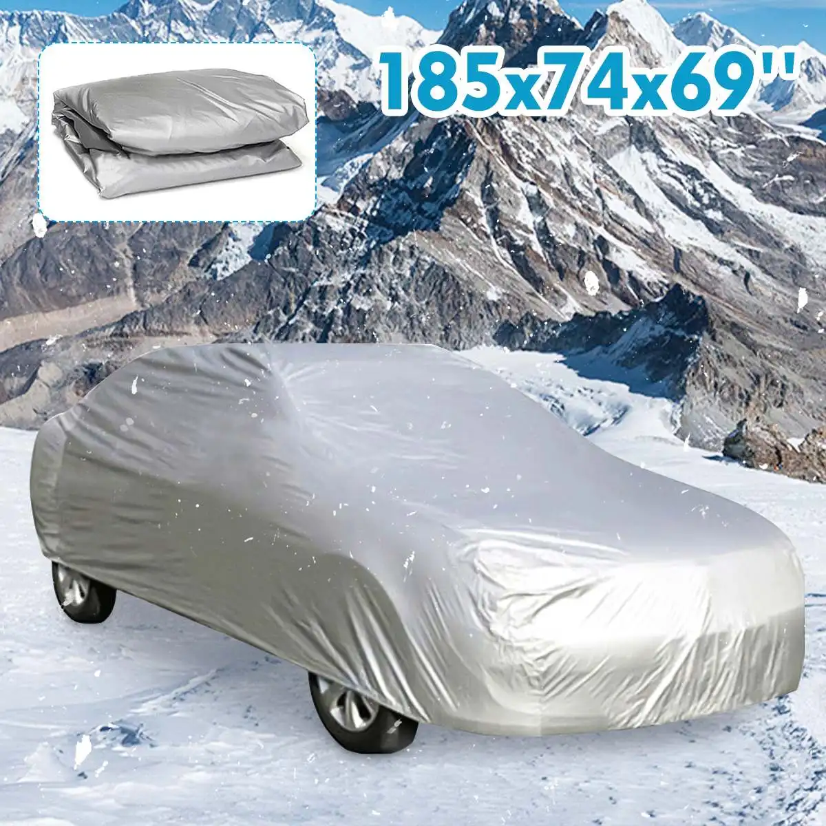 

185x74x69'' Universal Full Car Cover Indoor Outdoor Windproof Anti Dust Sun Rain Snow Protection UV Car Silver Case Cover SUV